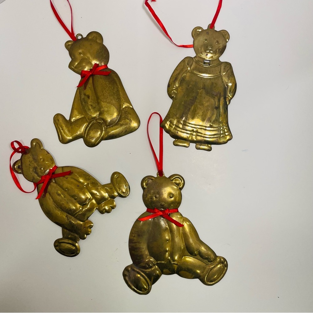 Vintage Department 56 Brass Teddy Bear Ornament Set of 4